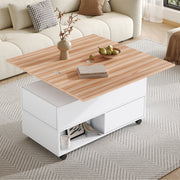 Tavolino da Salotto Sollevabile 100x50 cm con 4 Ruote e 4 Cassetti Bianco e Legno