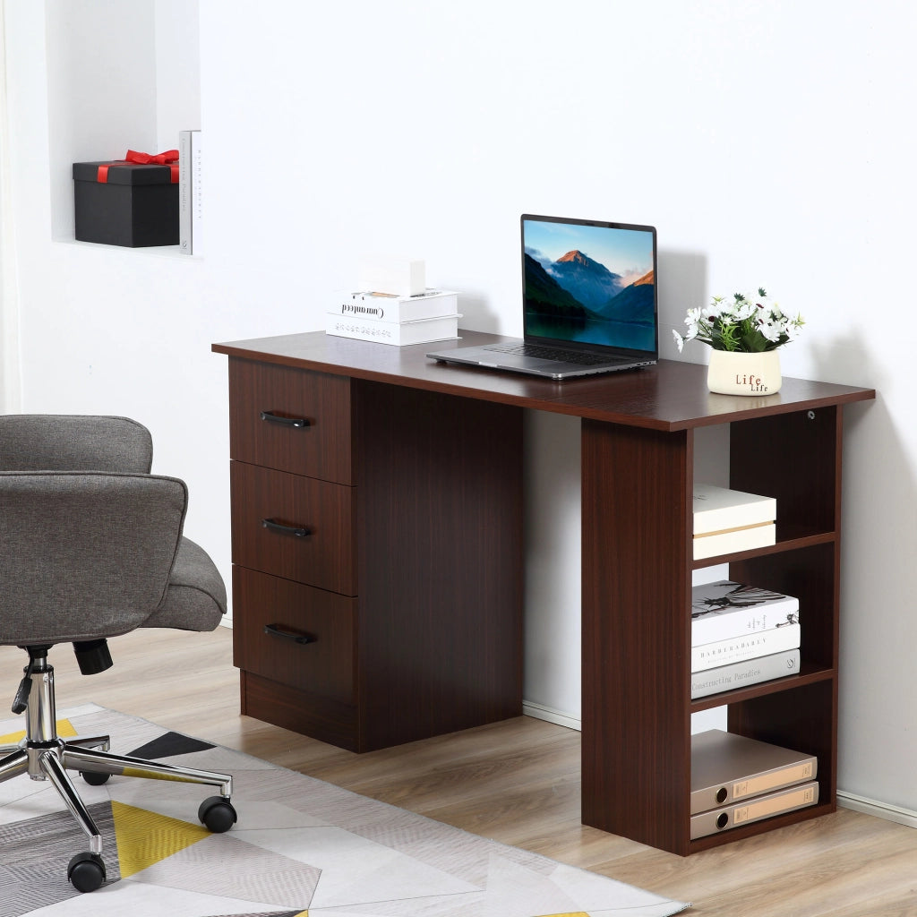 Scrivania per Ufficio con 3 Cassetti e 3 Ripiani in Legno ¨C Xylo ¨C Noce 120x49x72cm
