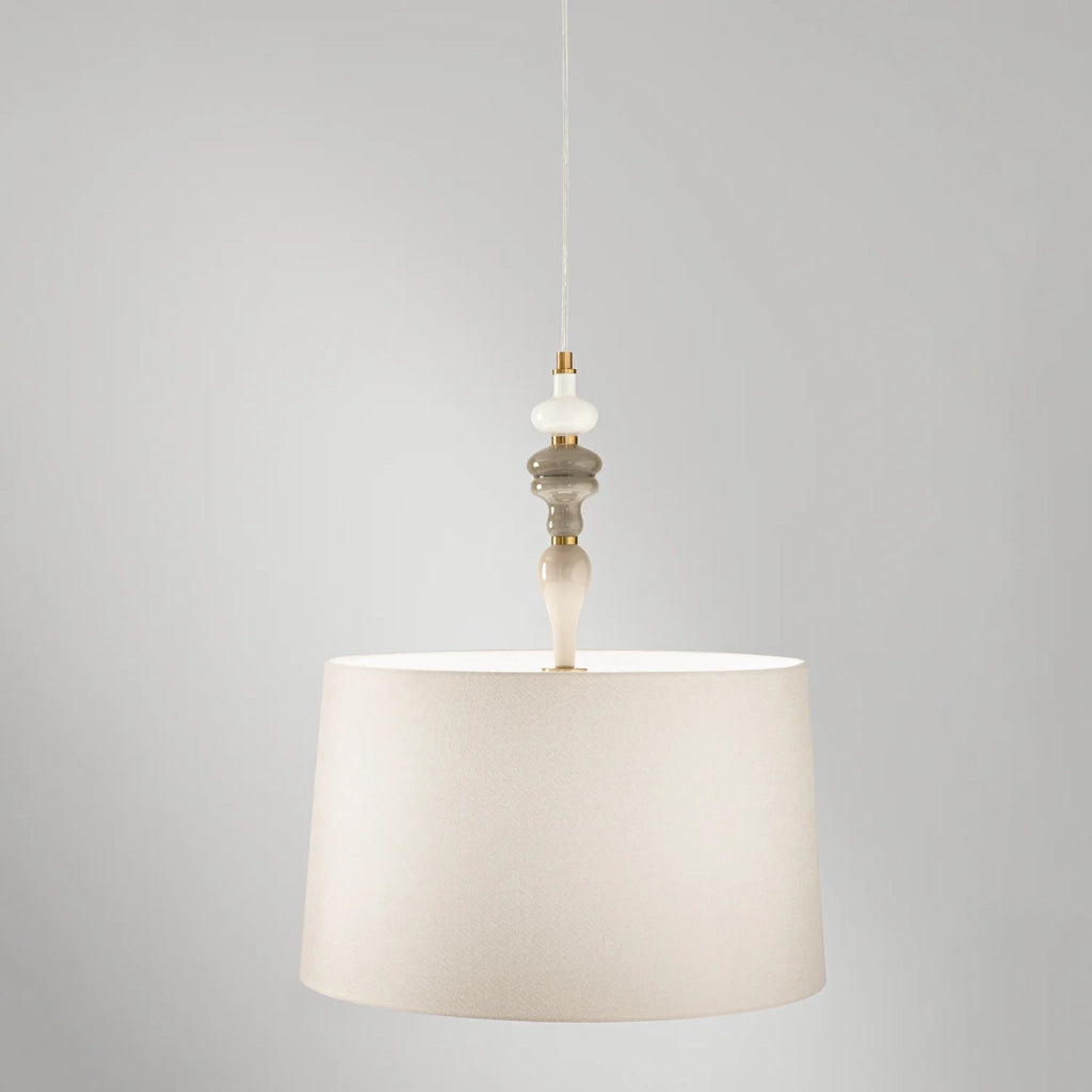 Sospensione Contemporanea Abaco Metallo Ottone Spazzolato Tessuto 1 Luce E27
