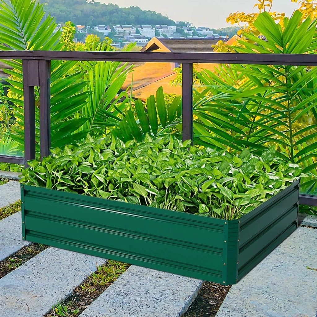 Letto da Giardino Rialzato in Acciaio, Fioriera da Esterno in Metallo per Fiori, Erbe, Piante e Verdure, Fioriera Elevata da Giardino, Cortile e Prato (100 x 80 x 30 cm)