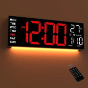 Ora digitale LED 16,5 pollici con luce notturna, funzione di regolazione automatica dell'illuminazione, 2 sveglie, 8 colori RGB, visualizzazione della temperatura, telecomando, timer 12/24 ore per soggiorno, camera da letto e ufficio