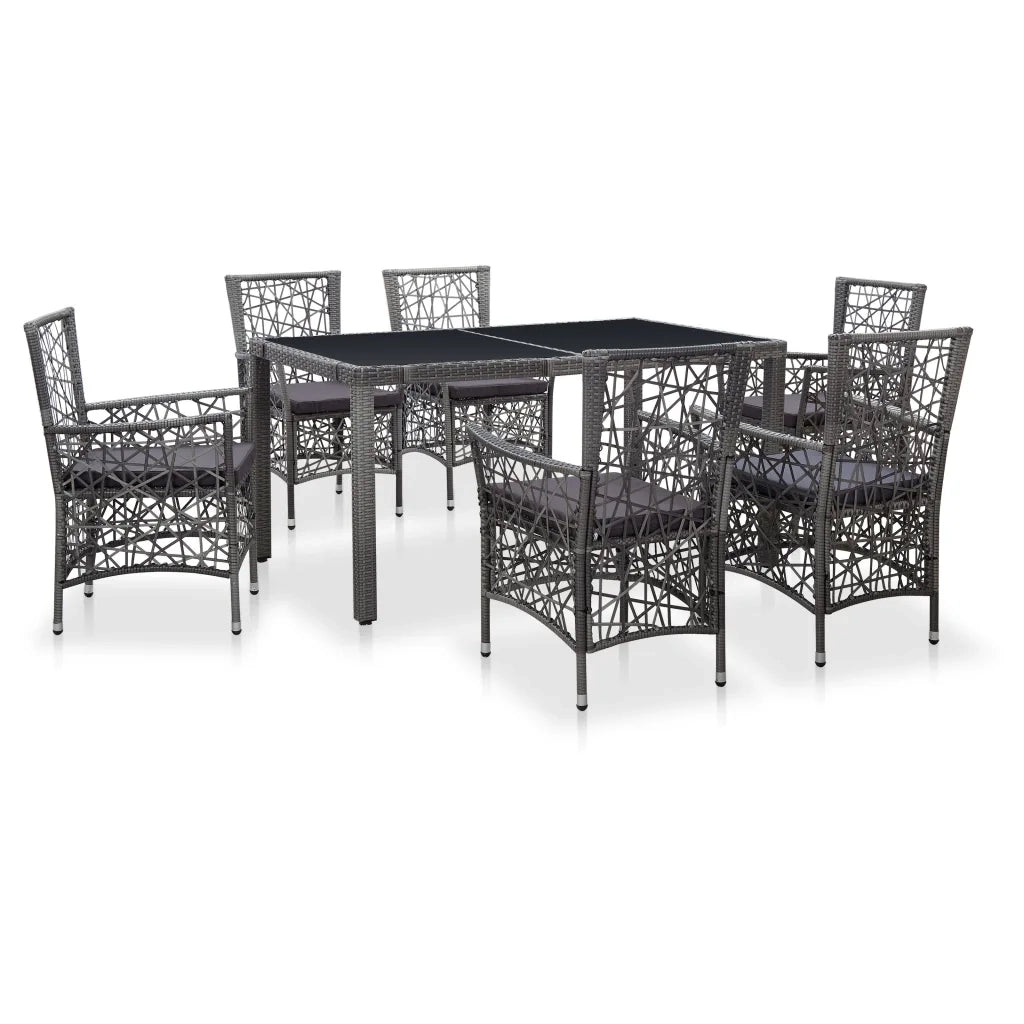 Set da Pranzo da Giardino 7 pz in Polyrattan Grigio cod mxl 35559