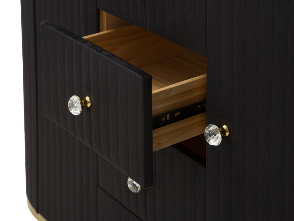 Consolle metallo dorato, tessuto nero e similmarmo, cassetti e ante 120x40x85cm Montpellier