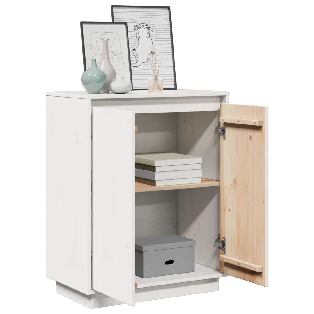 Credenza Bianca 60x34x75 cm in Legno Massello di Pino 813346