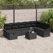 Set Divano da Giardino con cuscino 9 pcs Nero polyrattan