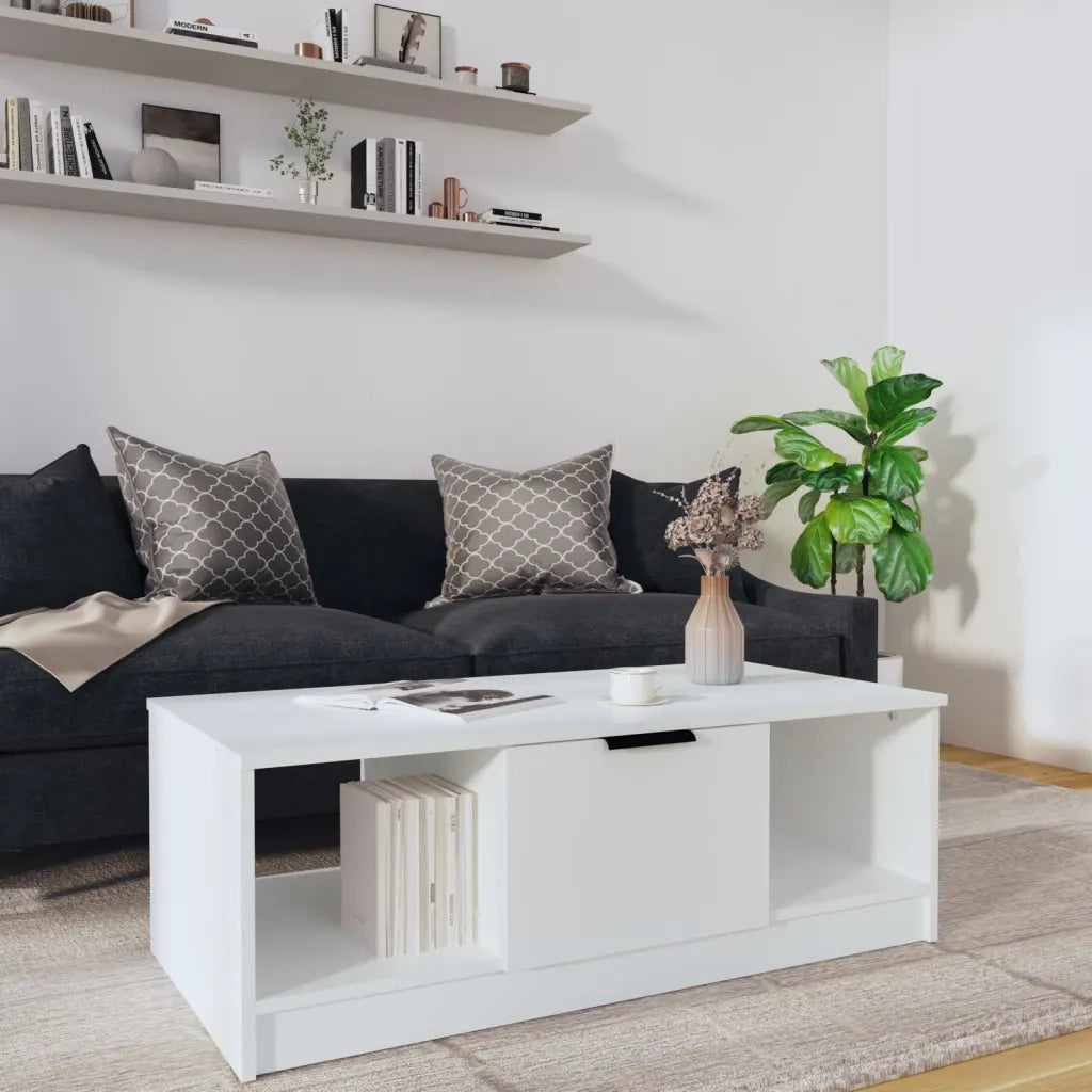 Tavolino da Salotto Bianco 102x50x36 cm in Legno Multistrato cod mxl 16350