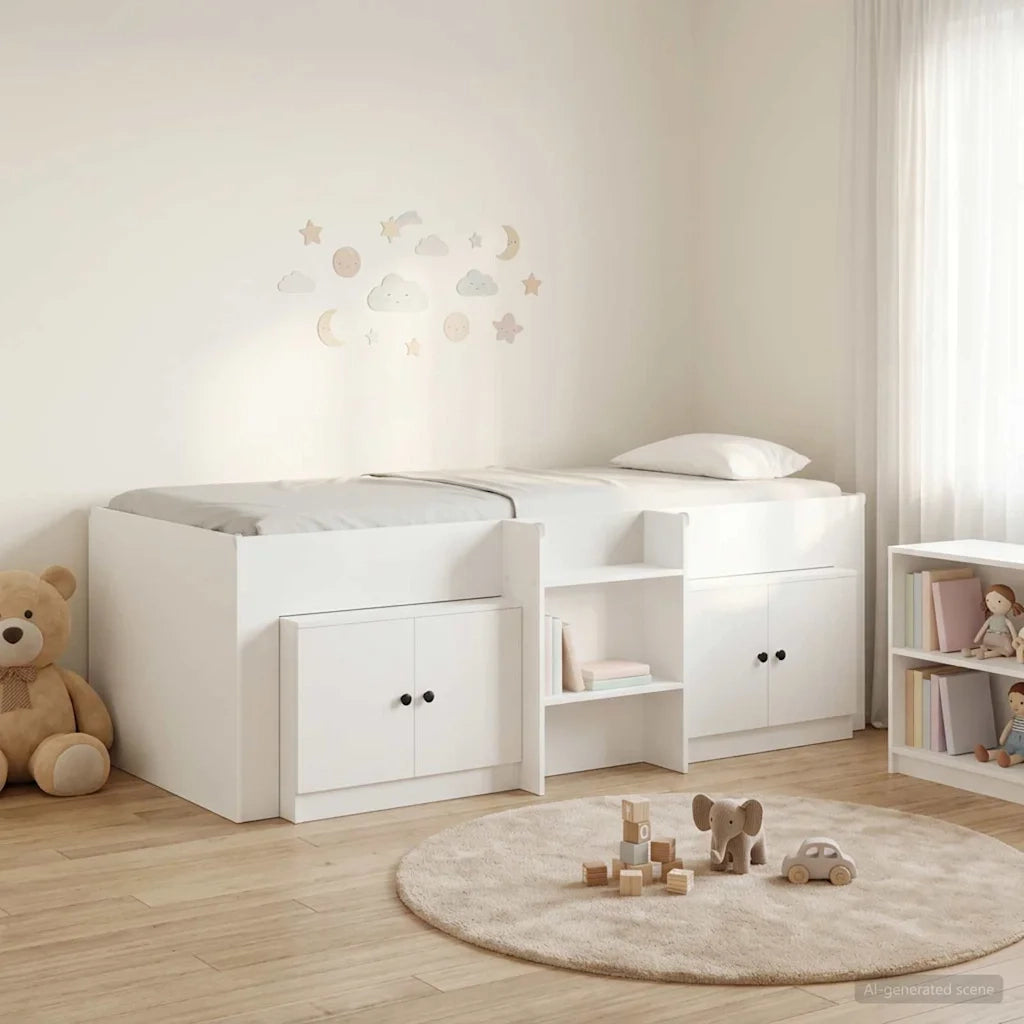 Struttura Letto Loft con Mobile 3 pcs Bianco Legno multistrato