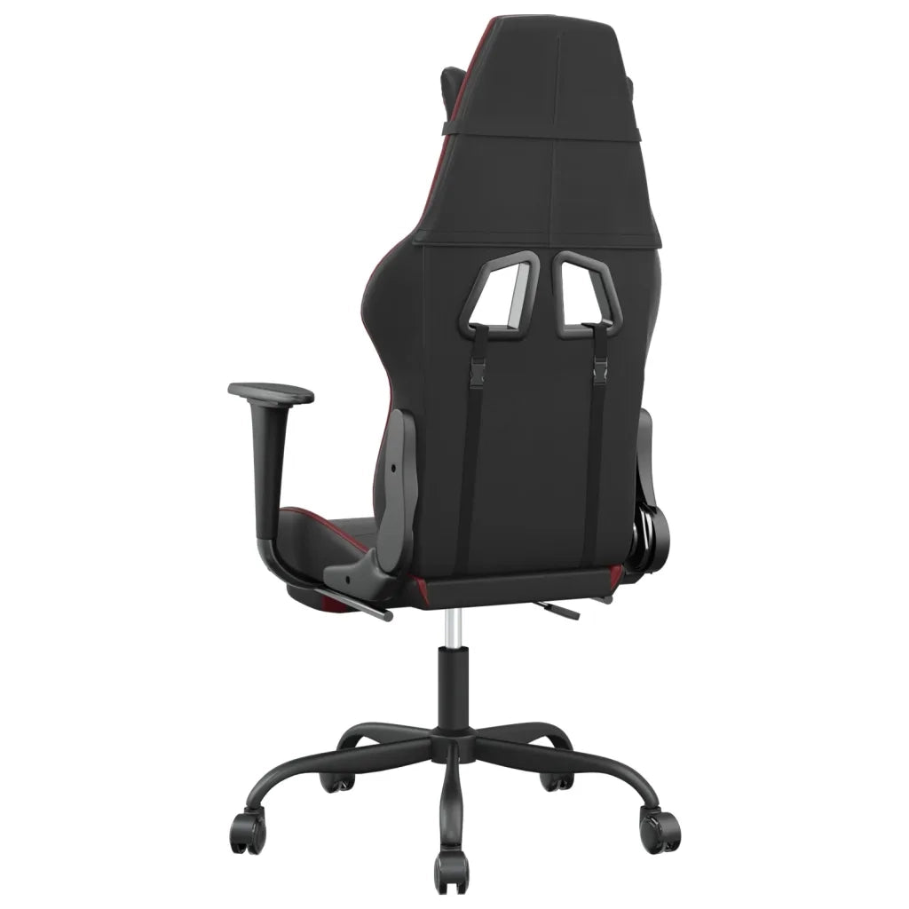Sedia Gaming | Sedia da e-sports Massaggio Poggiapiedi Nero e Rosso Vino Similpelle