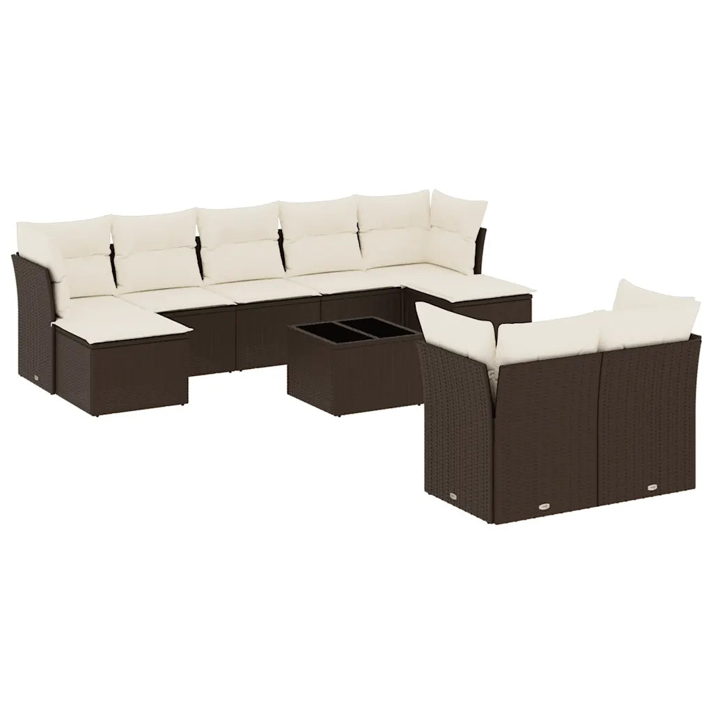 Set Divani da Giardino 10pz con Cuscini in Polyrattan Marrone 3250162