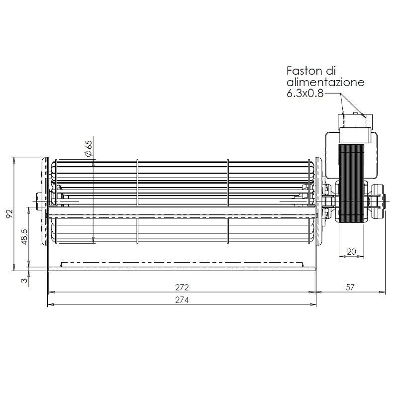 Ventilatore tangenziale Trial THS27B5 007 TFA664 D1 PT160 Stufa a Pellet Lungo 339mm Bocchetta 274x49mm