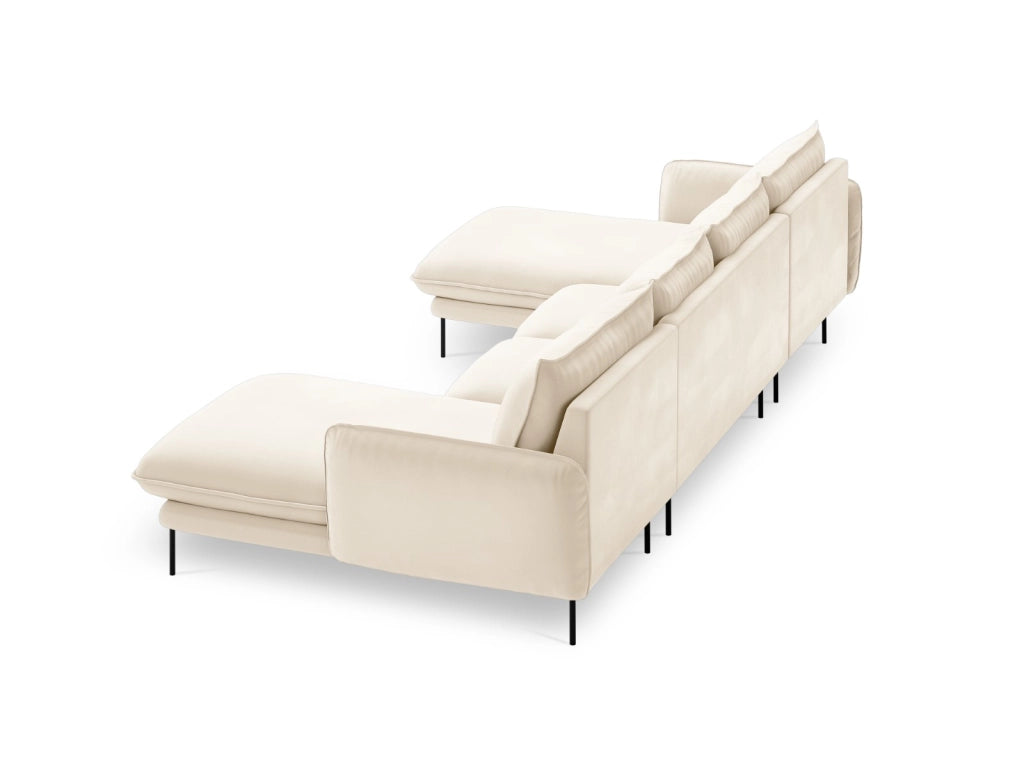 Cosmopolitan Design - Divano panoramico "Vienna" 6 posti in velluto beige chiaro 