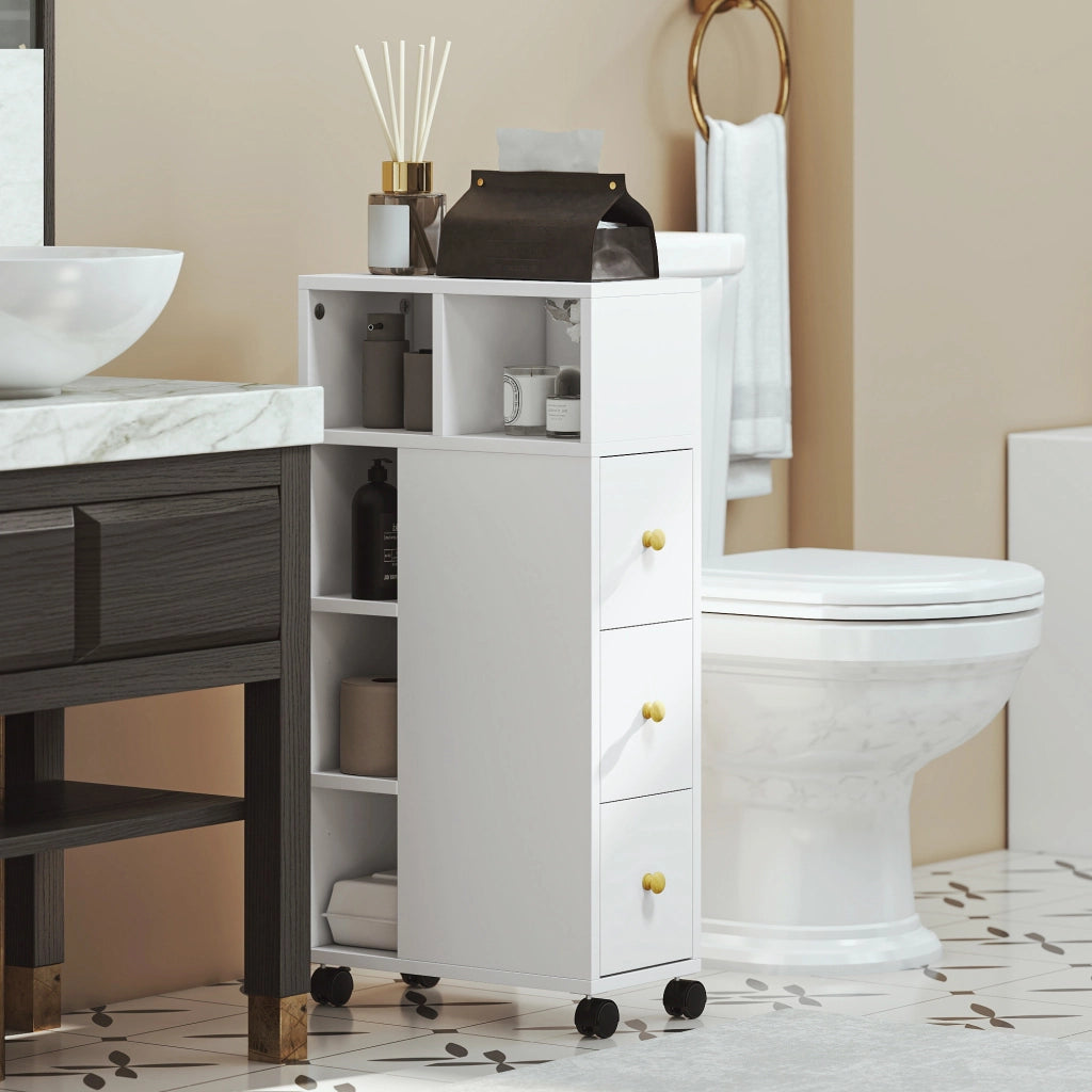 Mobiletto Bagno Sottolavabo con Cassetti e Ruote ¨C Zephmum ¨C Bianco 20x40x80cm