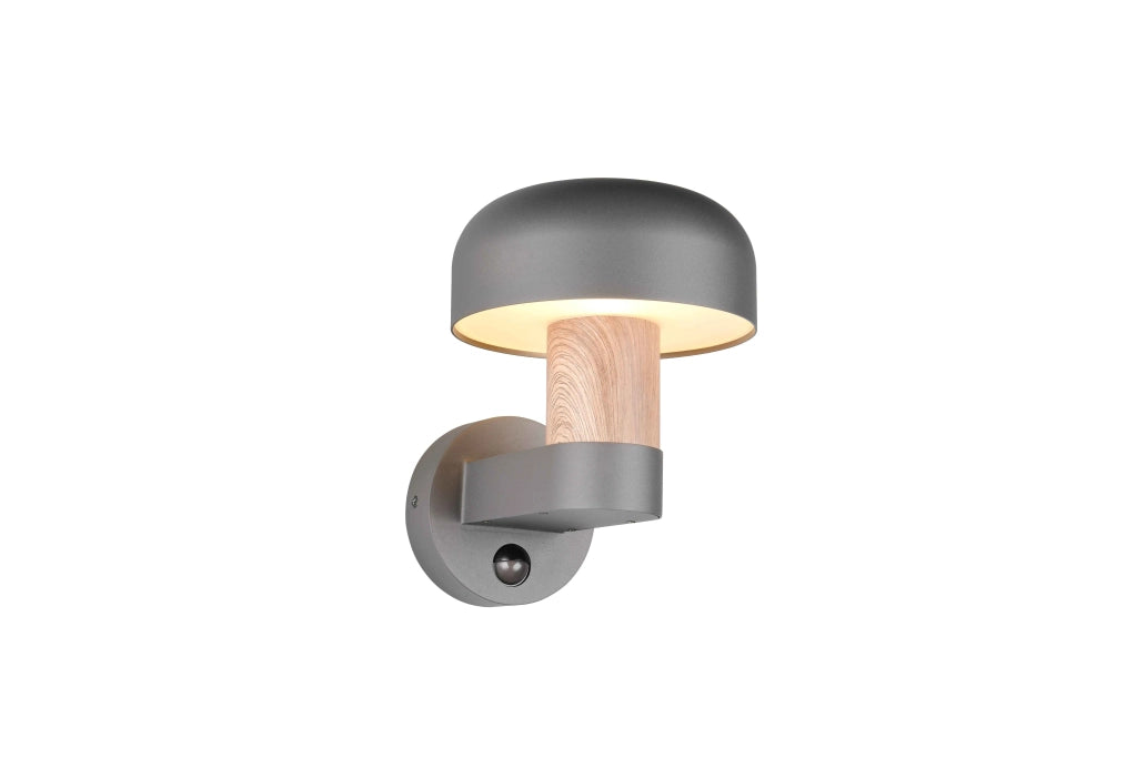 Applique da esterno c/sensore movimento, antracite e legno, H 25 cm, Fraser