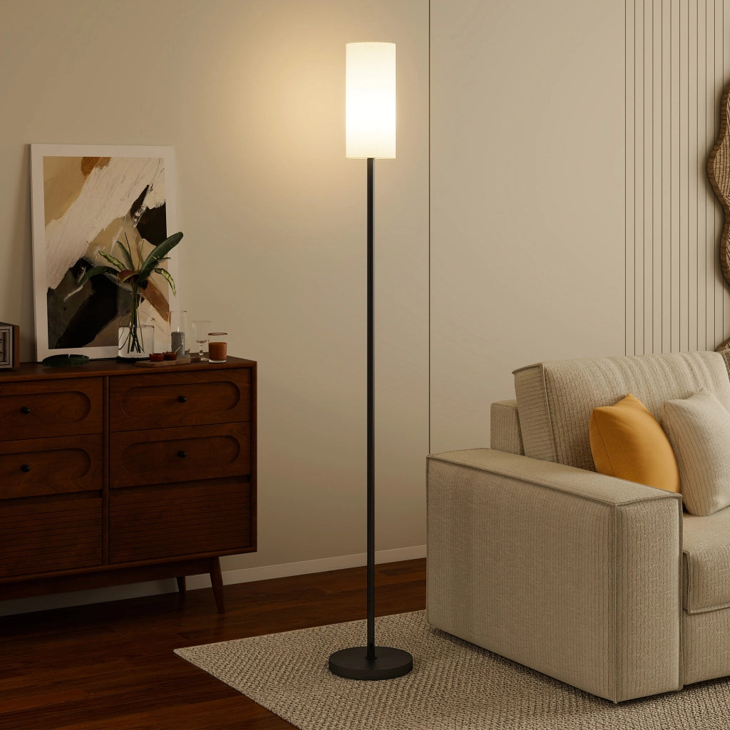 Lampada da terra ¨C zephmum ¨C bianco, telaio metallico, paralume in lino