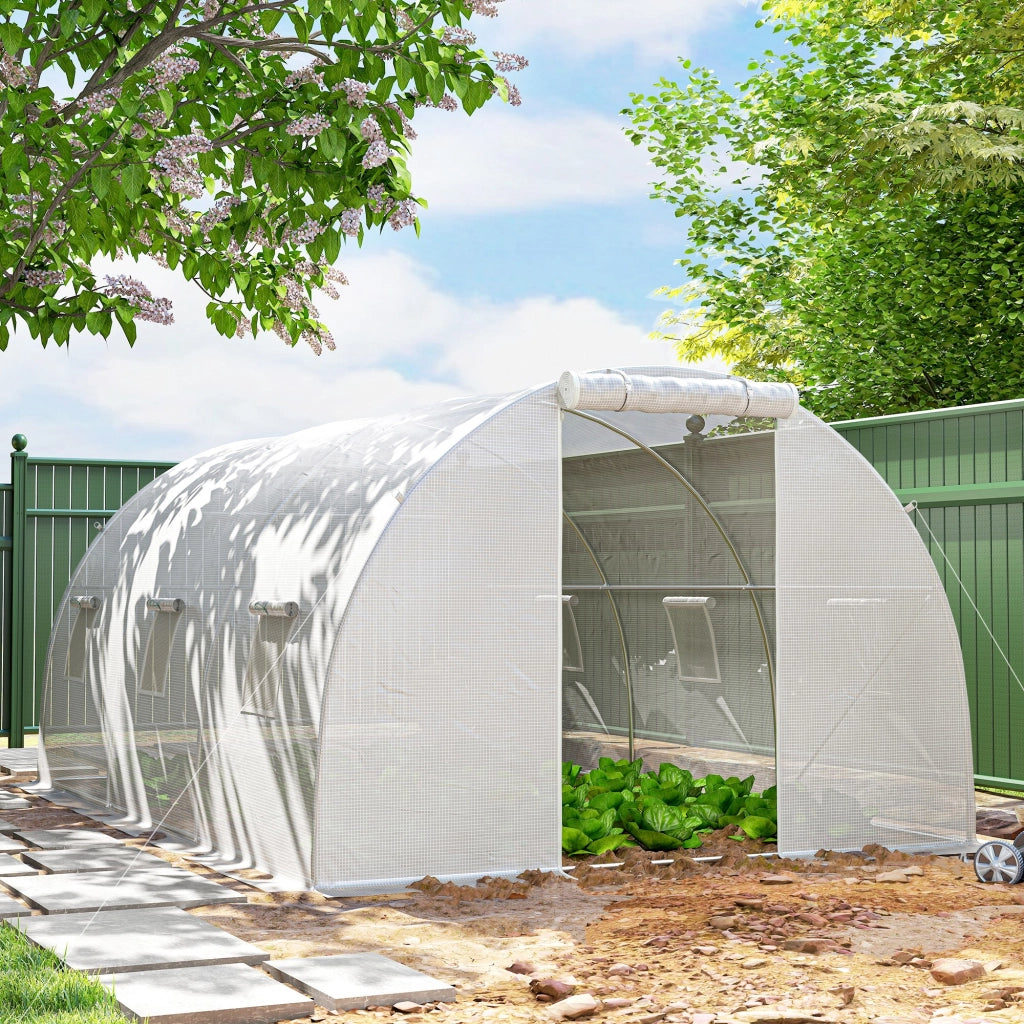 Serra Tunnel da Giardino ¨C Xylo ¨C 4,5x3x2m Bianco Acciaio Galvanizzato 6 Finestre