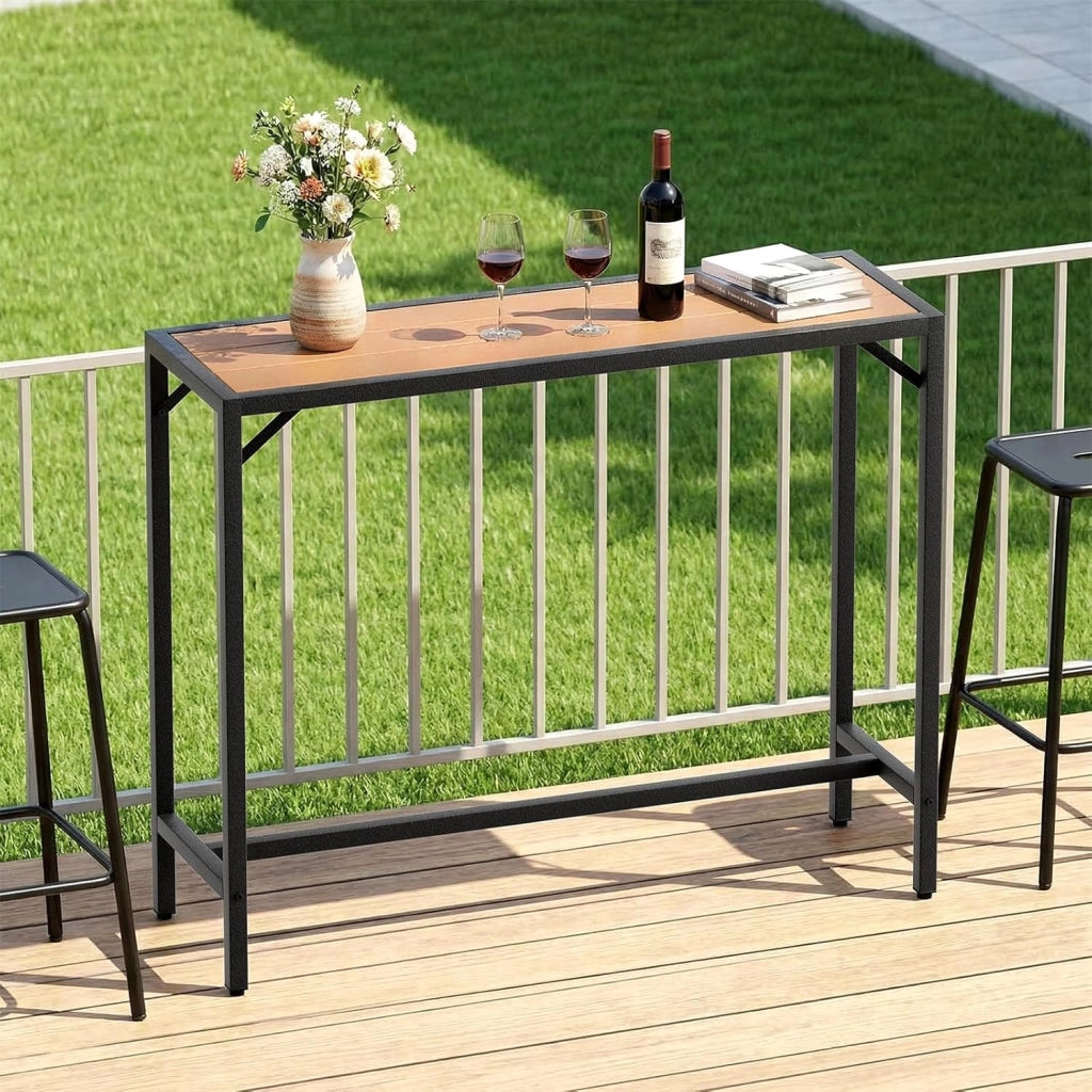Outdoor Bar Table, 120 x 38 x 98 cm, Tavolo da Giardino Cortile con Piano Impermeabile, Tavolo da Bar Alto con Piedini Regolabili, adatto per Terrazza, Bordo Piscina, Soggiorno, Nero