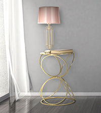 Lampada da Tavolo Krista Ø28x55 cm in Ferro PVC e Tessuto Oro e Rosa