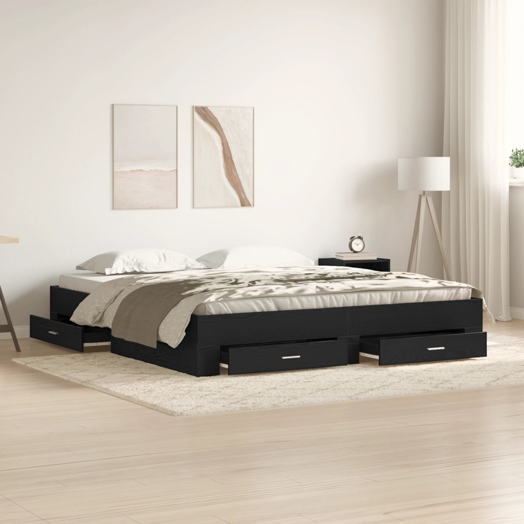 Struttura del Letto con Cassetti Nero Rovere 180x200 cm Legno Ingegnerizzato