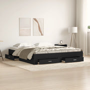 Struttura del Letto con Cassetti Nero Rovere 180x200 cm Legno Ingegnerizzato