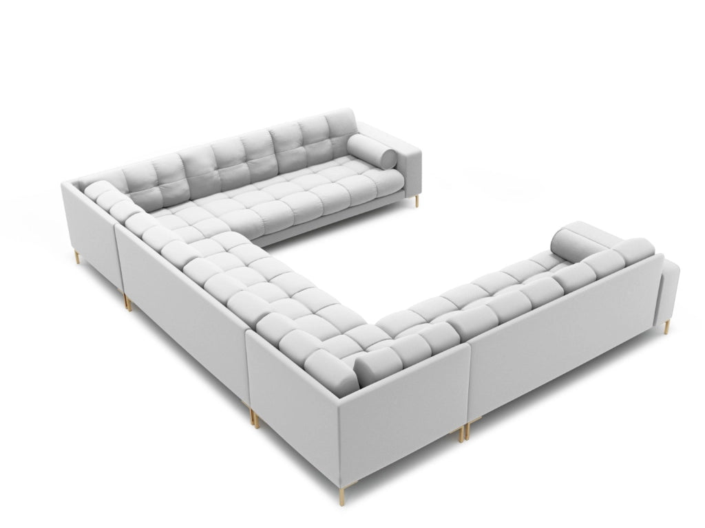 Cosmopolitan Design - Divano panoramico "Bali" 9 posti in tessuto strutturato grigio chiaro 