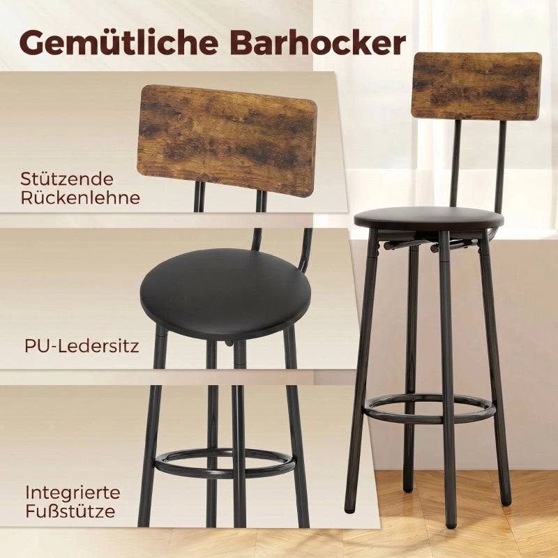 TAVOLO BAR Set da 2 con sgabelli imbottiti, struttura in metallo, Marrone rustico