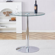Tavolo bar rotondo in vetro trasparente e metallo argento 89 cm