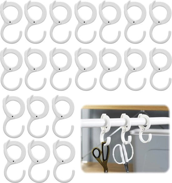 20 pezzi di ganci per appendere, ganci a S per stendibiancheria, ganci di appoggio, plastica, bianco, ganci a S, ganci a S con presa di terra, ganci per guardaroba, ganci a S a forma di S per cucina, bagno