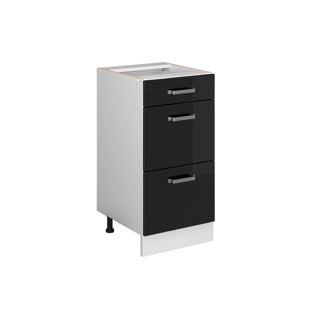 Vicco Mobiletto base per cucina Nero lucido 40 cm con cassetti, senza piano di lavoro