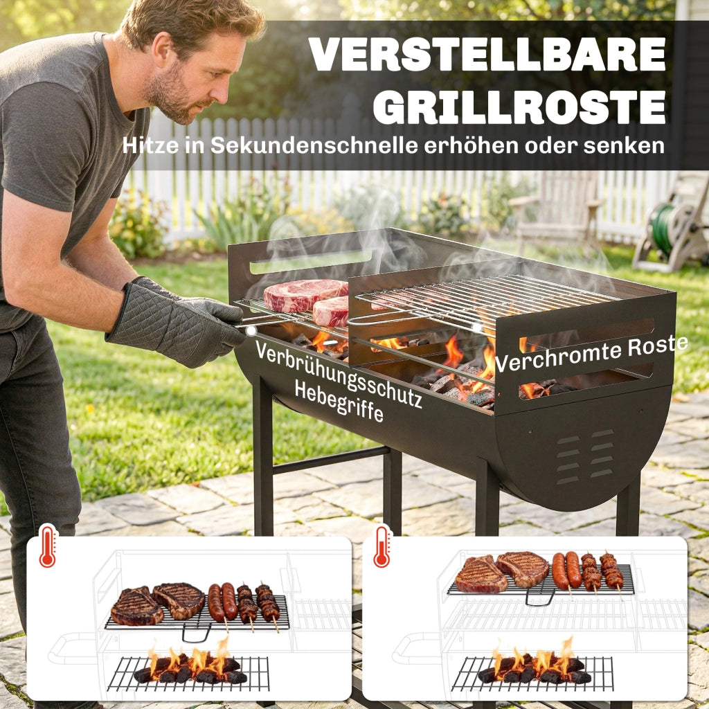 Carrello Barbecue a Carbone con 2 Zone ¨C zephmum ¨C Grigio 103x46.5x100 cm