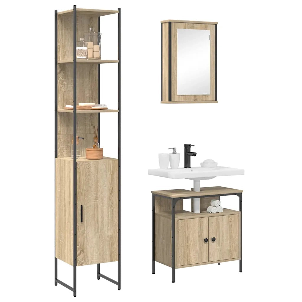 Set di mobili per il bagno con lo scaffale 3 pcs Rovere Sonoma 3399399