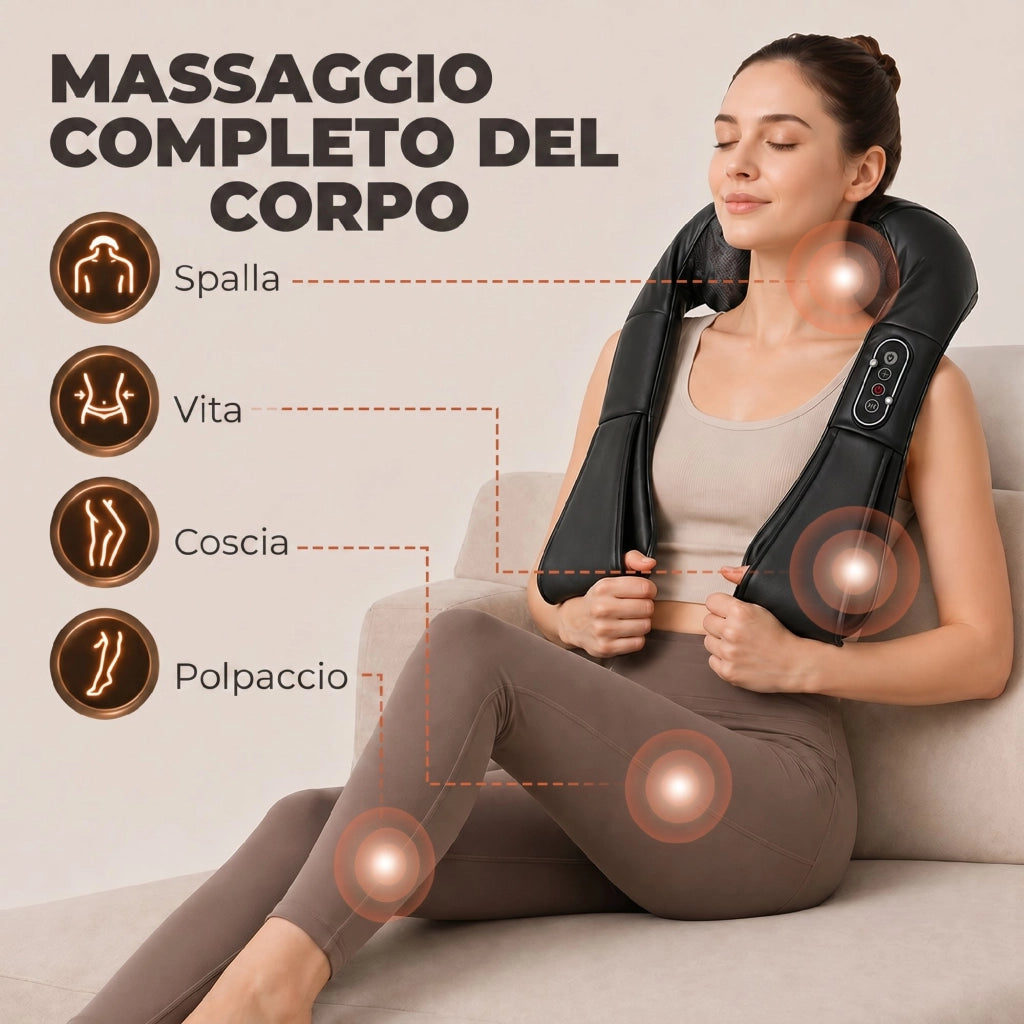 Massaggiatore Cervicale con Riscaldamento per Schiena Collo e Spalle Cambio di Direzione Automatico Nero