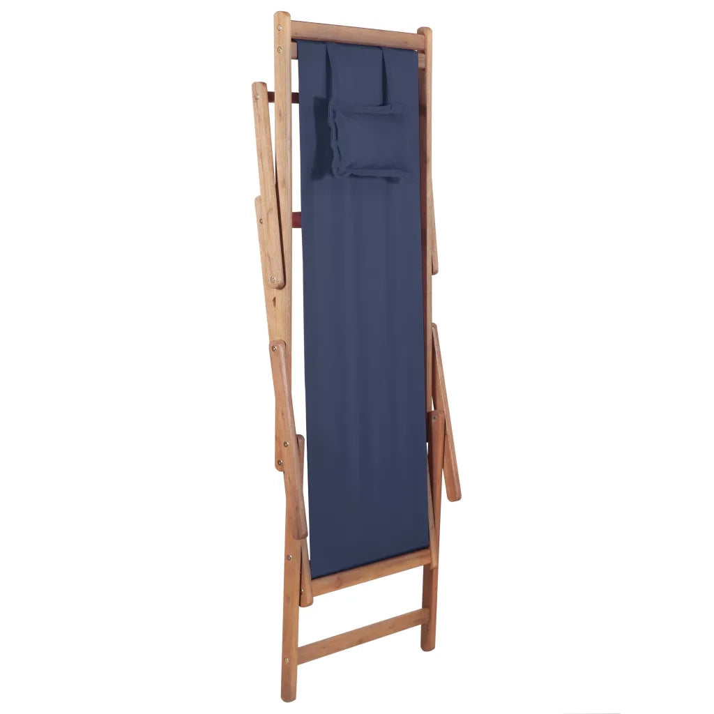 Sdraio da Spiaggia Pieghevole Telaio in Legno e Tessuto Blu 43996