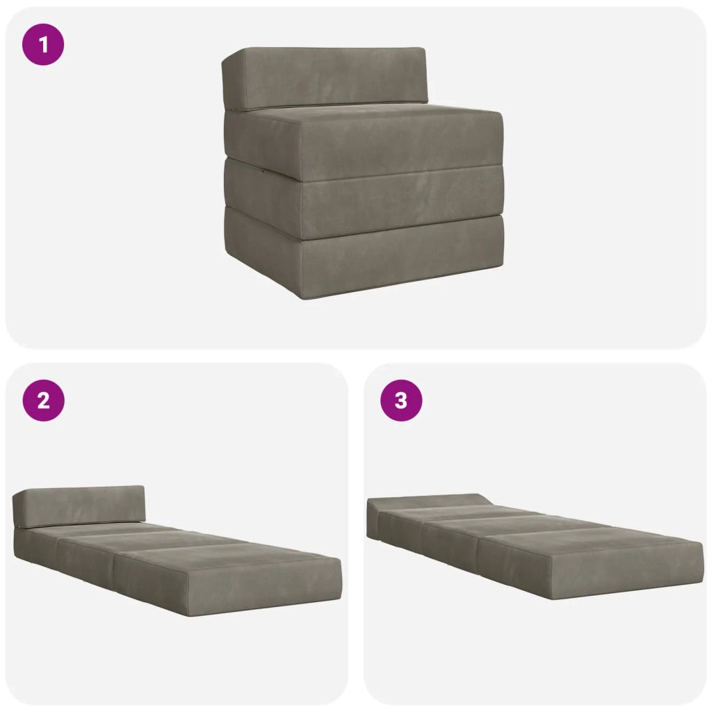 Divano Letto Pieghevole Grigio Chiaro 200 x 70 x 15 cm Velluto