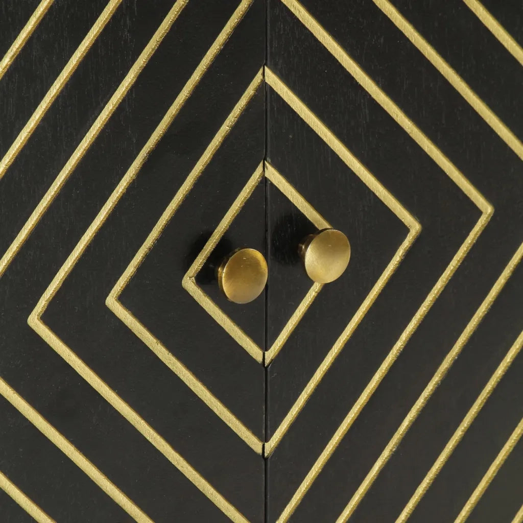 Credenza | Madia | Buffet da pranzo | Armadio da pranzo con 2 Ante Nero e Oro 55x30x75 cm Legno Massello Mango