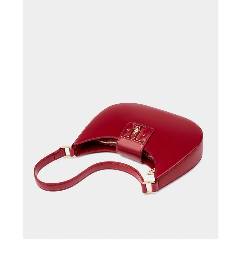 Borsa a tracolla da donna in vera pelle, modello College, colore rosso.