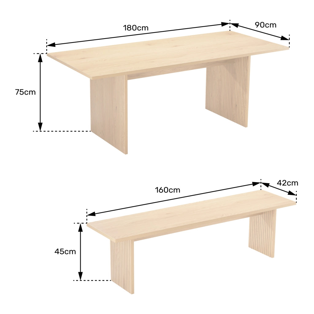 ALMASet di tavolo e 2 panche in stile scandinavo da 180 cm