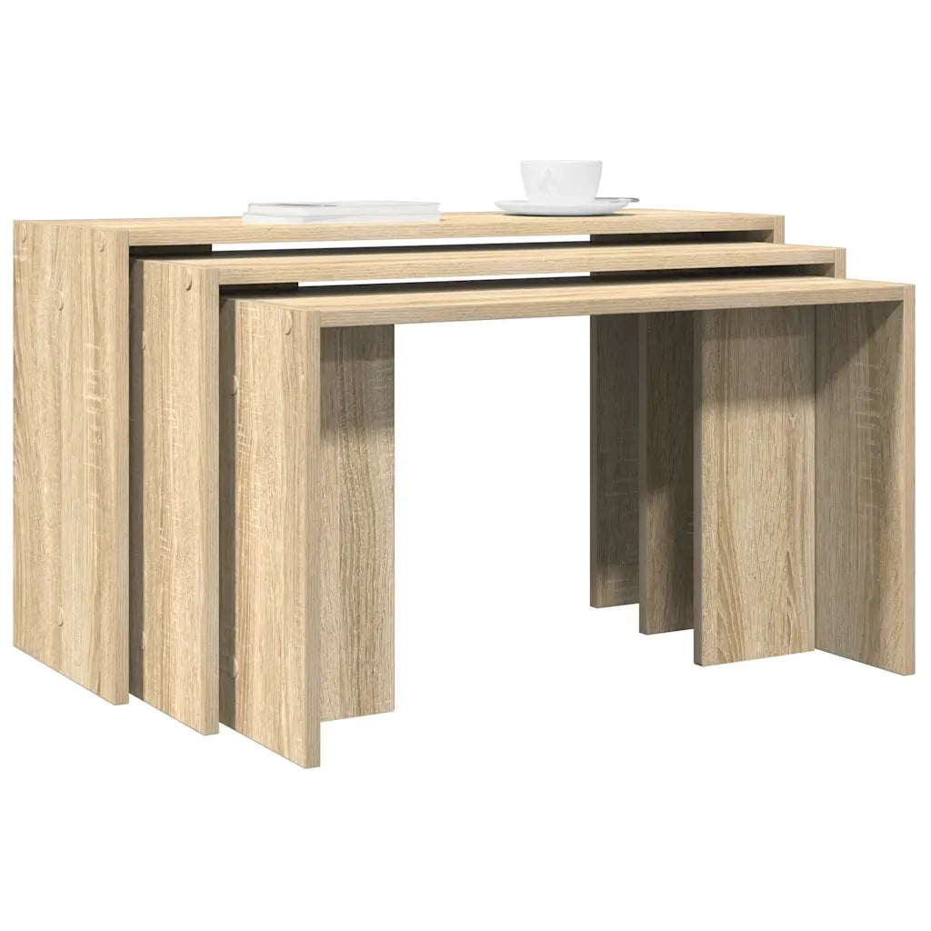 Tavolini Impilabili 3 pz Rovere Sonoma in Legno Multistrato 858535