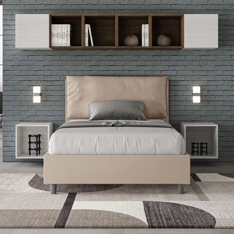 Letto imbottito Piazza e mezzo 120x190 cm Large - Similpelle,Tortora,Con rete