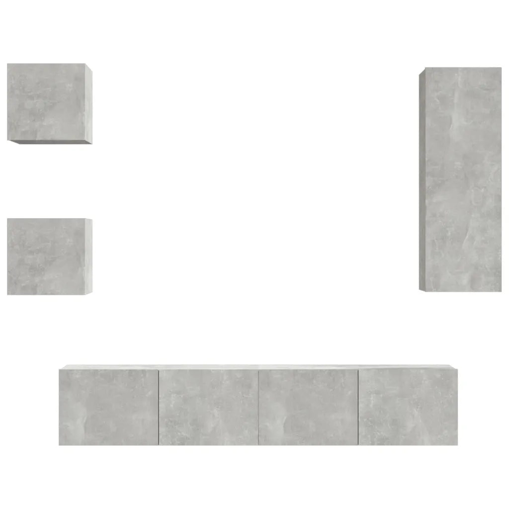 Set di Mobili Porta TV 5 pz-Set di 5 Credenza per TV Grigio Cemento in Legno Multistrato 575478