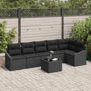 Set Divano da Giardino con cuscino 7 pcs Nero polyrattan