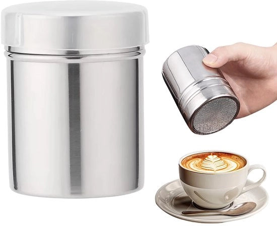 Strooier per cacao con coperchio, macchina per cacao cappuccino, cacaostruttore per cappuccino, cacaostruttore cappuccino in acciaio inossidabile, set per cacao e zucchero a velo, accessori per caffè