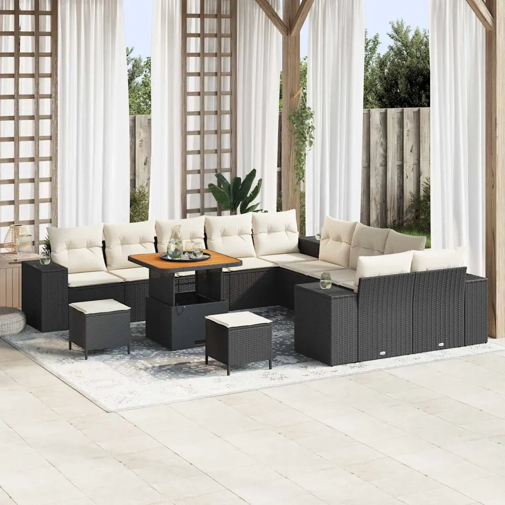 Set Divano da Giardino 13 pcs Nero e Crema polyrattan 3364010
