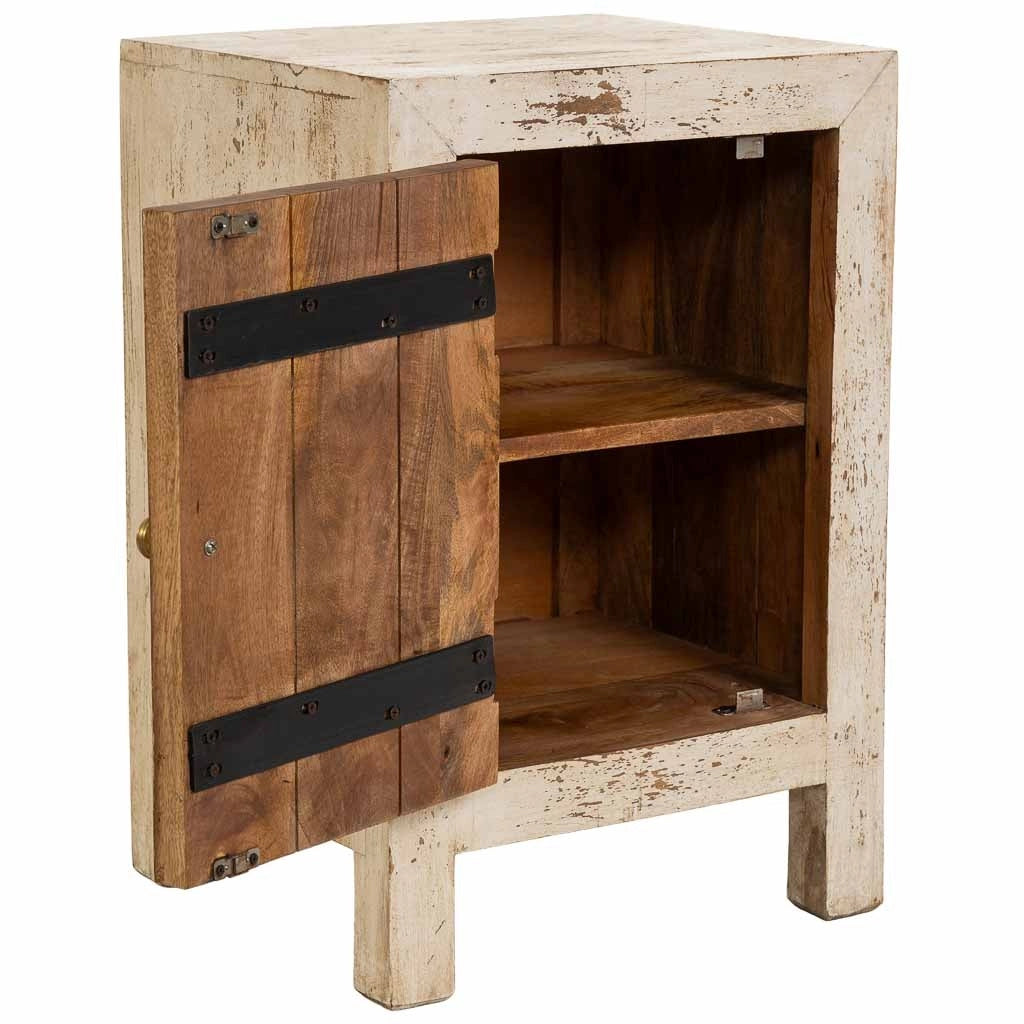 Comodino in legno intagliato a mano beige, 40x35x60h cm