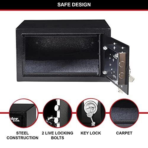 MASTER LOCK X031ML Cassetta di sicurezza portatile in Acciaio con Serratura a Chiave 2 Chiavi Incluse colore Nero