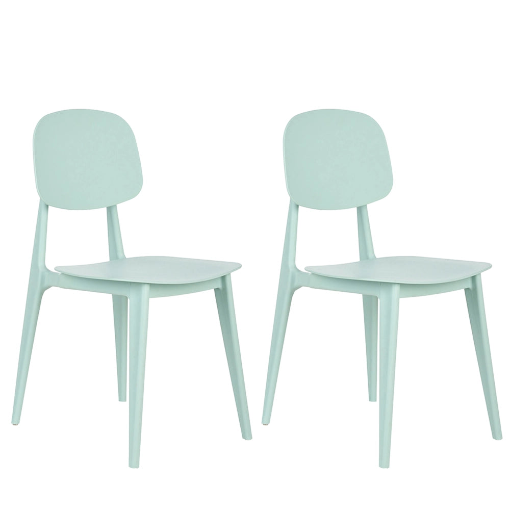 Set di 2 sedie da giardino verde menta in polipropilene leggero e resistente alle intemperie in plastica per interni e per esterni.