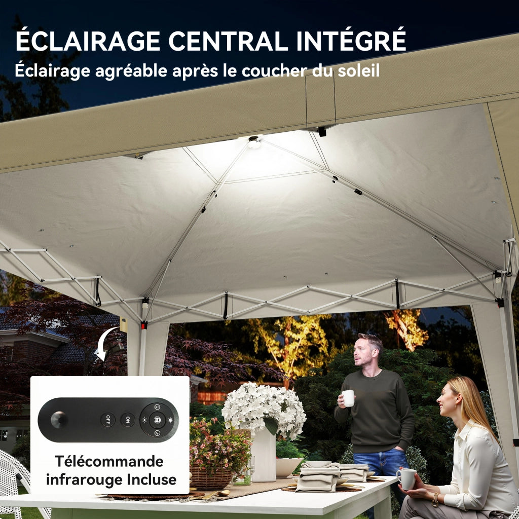 Tendone da giardino 3x3m pieghevole regolabile con illuminazione telecomando ¨C zephmum ¨C crema