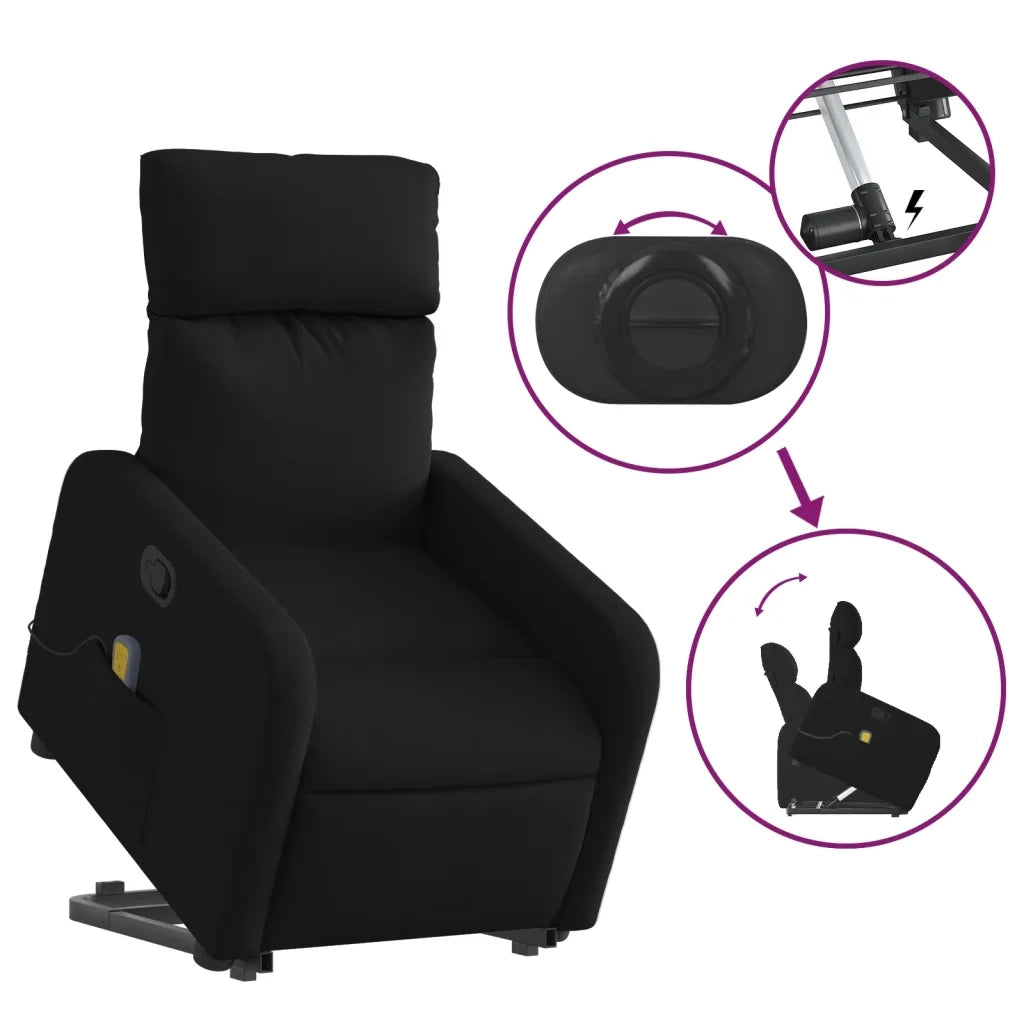 Poltrona Alzapersona Massaggiante | Sedia Relax Reclinabile Nera in Tessuto