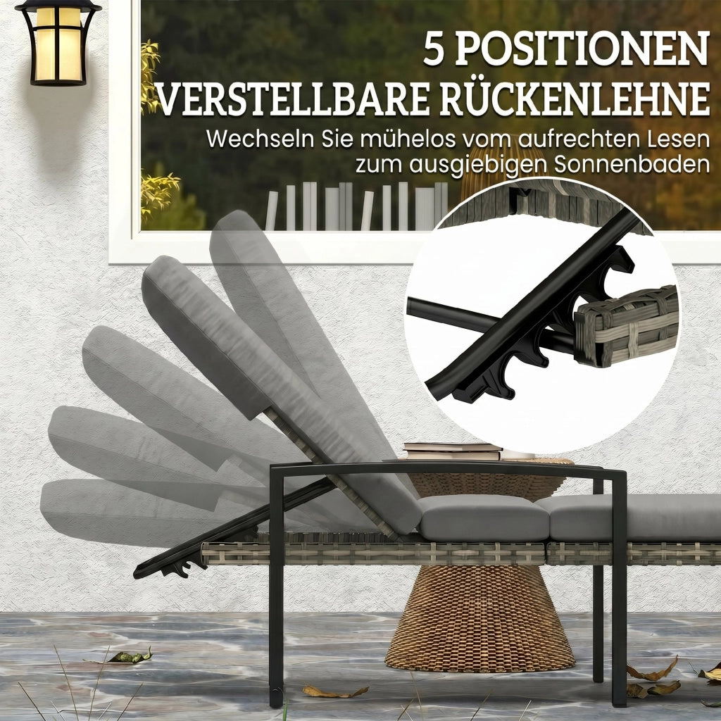 Set 2 Lettini da Giardino in Polyrattan con Schienale Regolabile ¨C zephmum ¨C Grigio Chiaro
