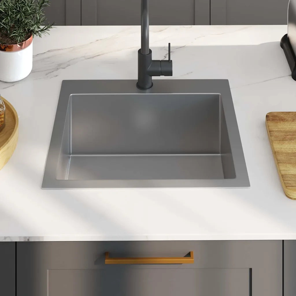 Lavello da Cucina Lavorato a Mano-Lavandino-Lavabo in Acciaio Inox 576628