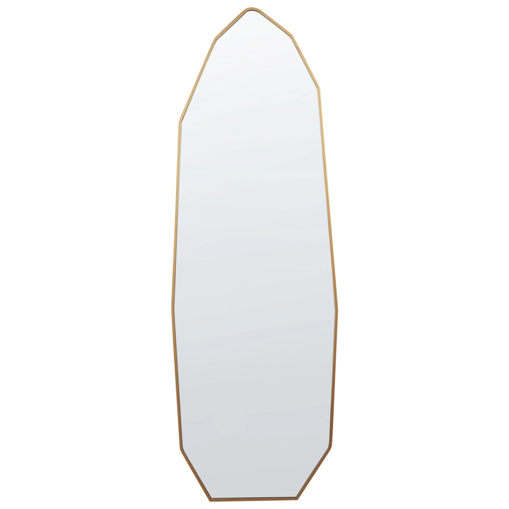 Specchio a stelo con cornice in alluminio dorato 49 x 165 cm con supporto Forma irregolare con cornice a tutta lunghezza Design moderno